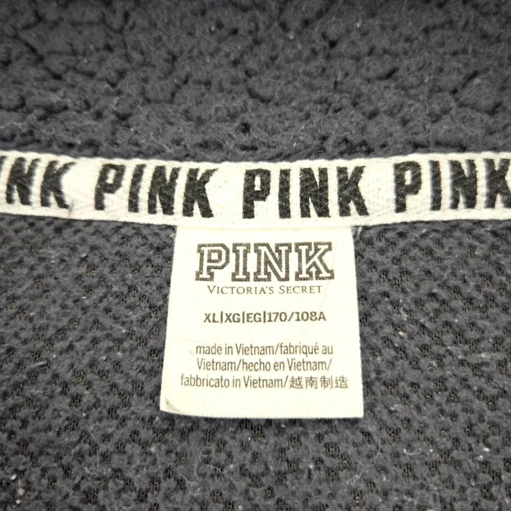 PINK Jacket Womens XL Gray Fuzzy Long Sleeve 1/4‎ Zip Pull Over Pockets
